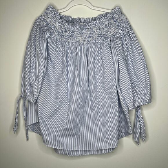 Caroline Constas Blue Stripe Off-Shoulder Top Size Small - Picture 2 of 7